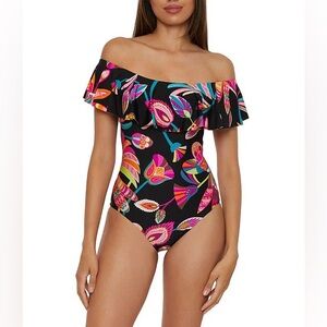 NWT Trina Turk Luminary Off The Shoulder Ruffle Bandeau One Piece Swimsuit 8